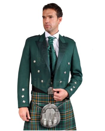 Green Irish Prince Charlie Kilt Jacket with Waistcoat