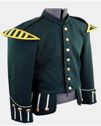 Green Military Piper Drummer Doublet Tunic Jacket Scottish Marching Band jackets