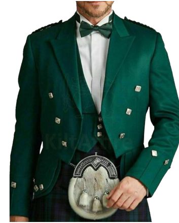 Green Prince Charlie Jacket With Waistcoat Set