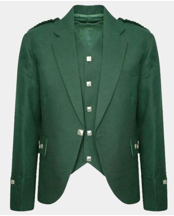 Green Wool Tweed Argyle Kilt Jacket and Vest
