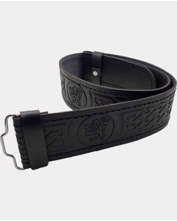 Lion Embossed Black Leather Kilt Belt