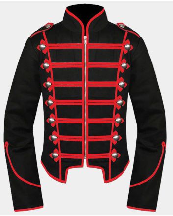 Men Gothic Red Black Military Drummer Jacket