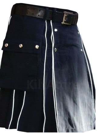Navy Blue Utility Kilt With White Line Style