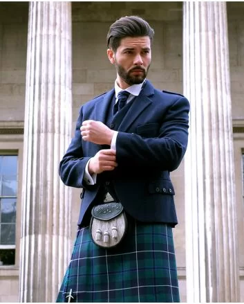 Navy Blue Tweed Kilt Jacket With Waistcoat