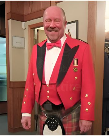 Red Prince Charlie Jacket & Gold Button Waistcoat Set