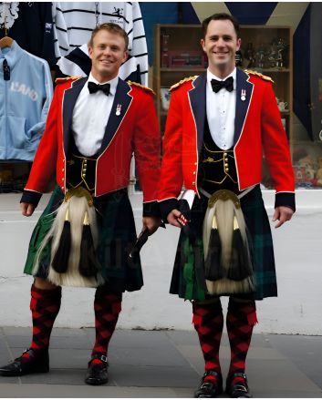 Red Prince Charlie Jacket with 4-Button Black Waistcoat