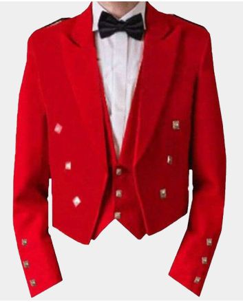 Red Prince Charlie Jacket With Waistcoat Set