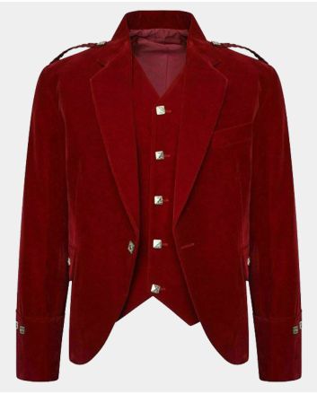 Red Velvet Highland Wedding Argyle Kilt Jacket and Waistcoat