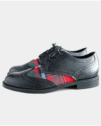 Scottish Black Leather Tartan Ghillie Brogue