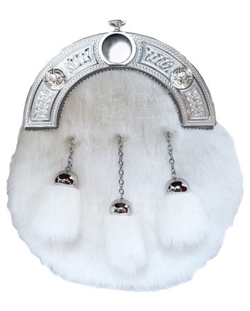 White Rabbit Fur Dress Sporran with Celtic Knot Cantle
