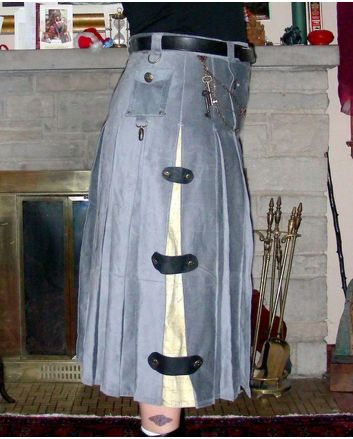 Women Long Grey Utility Kilt