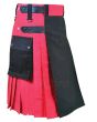 Black and Red Double Tone Kilt with Leather Straps 