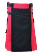 Black and Red Double Tone Kilt with Leather Straps Front