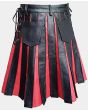Black and Red Gladiator Pleated Leather Kilt For Men