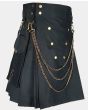 Black Fashion Utility Kilt With Silver Chain