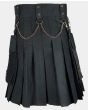 Black Fashion Utility Kilt With Silver Chain