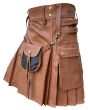 Brown Leather Kilt For Men Side