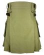 Cotton Olive Green Utility Kilt with Leather Straps