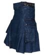 Dark Blue Denim Kilt Side