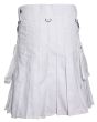 Deluxe White Utility Kilt With Leather Straps Back