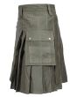 Heavy Cotton Olive Green Classic Utility Kilt Sides