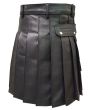 Men Genuine Black Leather Gladiator Pleated Utility LARP Kilt Back