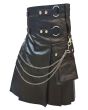 Mens Black Leather Modern Kilt
