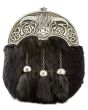 Silver Chrome Bull Head Rabbit Fur Sporran